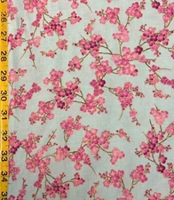 Cherry Blossoms Aqua Timeless Treasures Fabric purple flowers FLEUR-CM3165 turq