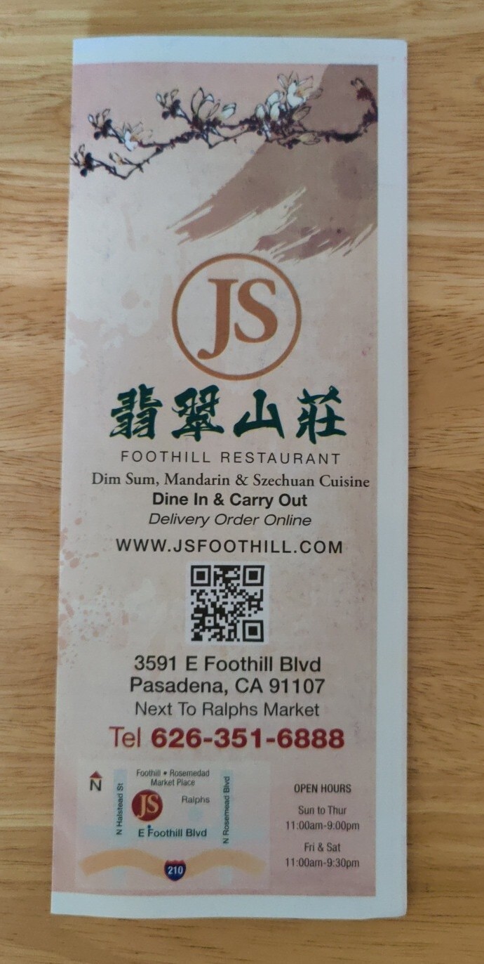 JS FOOTHILL Szechuan and Mandarin Restaurant Menu, Popular in Pasadena