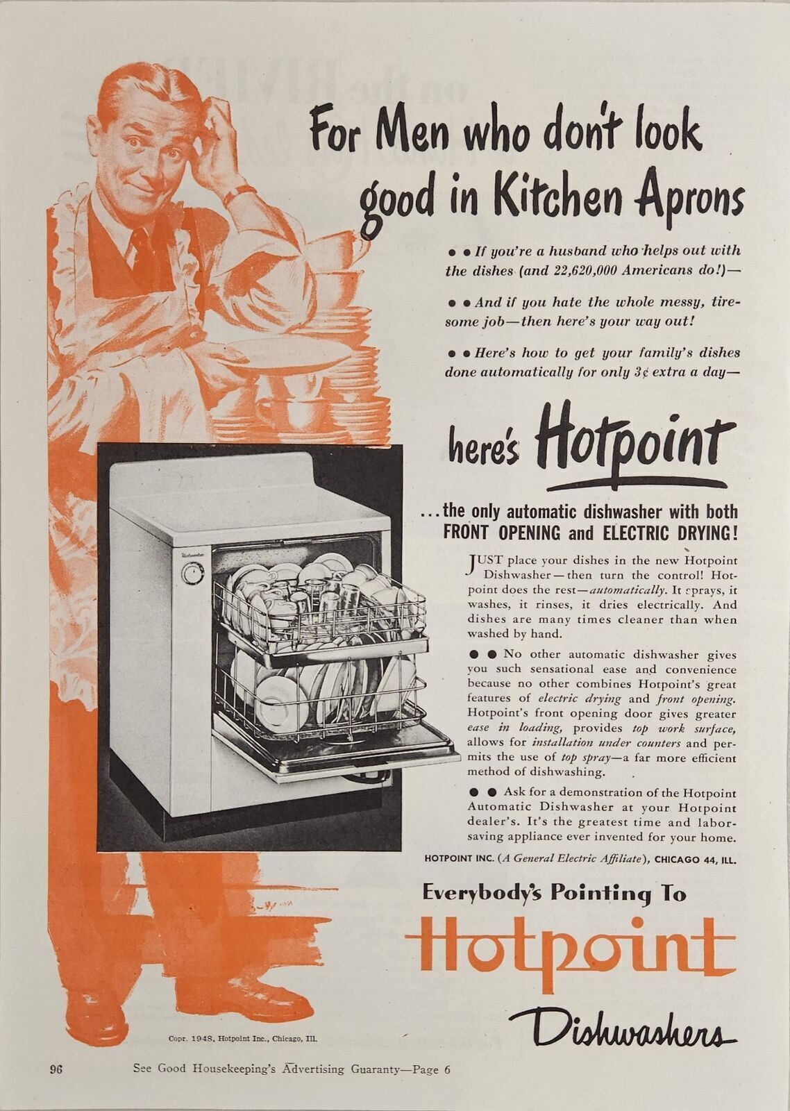 1948 Print Ad Hotpoint Automatic Dishwashers Front Opening & Electric