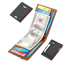 Men Bifold Wallet with Money Clip Leather Minimalist Front Pocket RFID Blocking