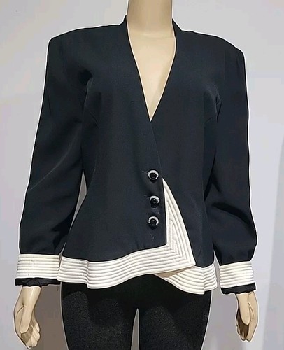 Daymor Couture I. Magnin VINTAGE Black Evening Sz 12 Jacket Contrasting Trim #C - Picture 11 of 12