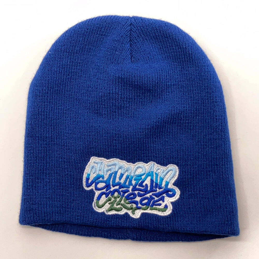 Champlain College scribble spell out winter beanie hat