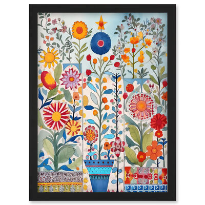 Garten Blumen Moderne Volkskunst Aquarell Gerahmt Wandbild Bild Druck A4