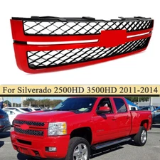 Front Grille Victory Red & Black Mesh For 2011-2014 Chevy Silverado 2500HD 3500