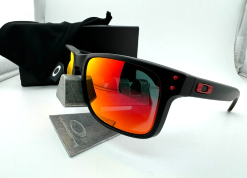 OAKLEY HOLBROOK MATTE BLACK AFTERMARKET RUBY RED POLARIZED SUNGLASSES OO9102 NEW - Photo 1 sur 13