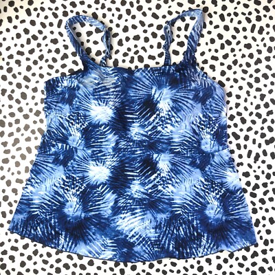 Lands End Blue Tie-Dye Flutter Scoop Neck SWIM TOP Tankini 2X PLUS 529664