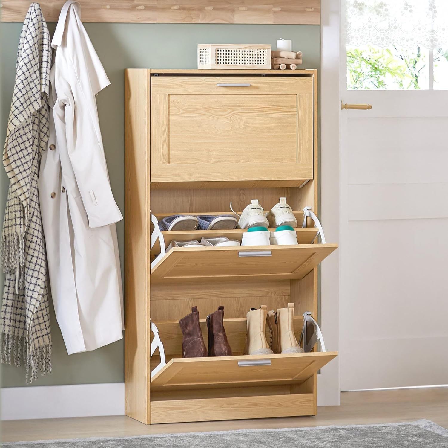 Freestanding 3-Drawer Enclosed Shoe Cabinet for Entryway