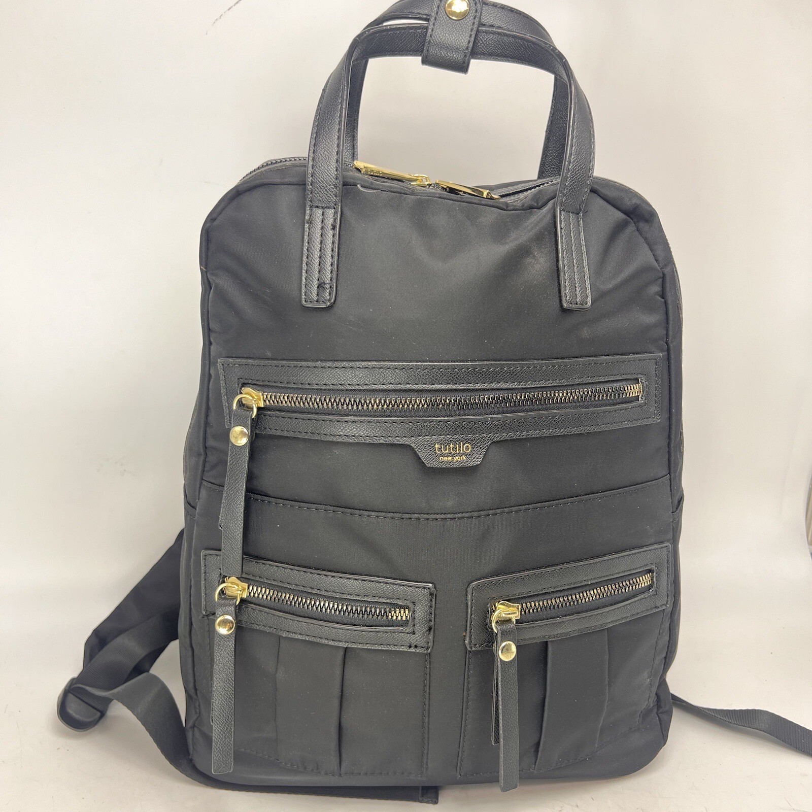 Tutilo New York Boost Black Gold Nylon Hybrid Backpack Bag Laptop Tablet Travel