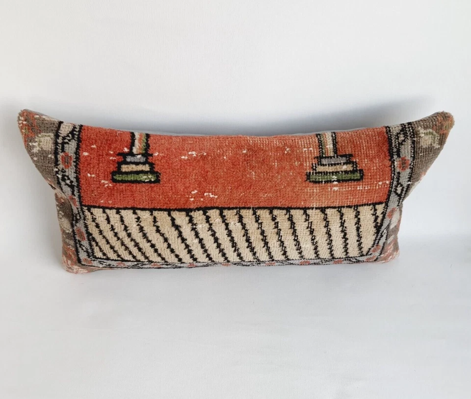 Rustic Turkish Rug Pillow Cover 14x26 inches Unique Handwoven Carpet Pillow - Image 2 of 4