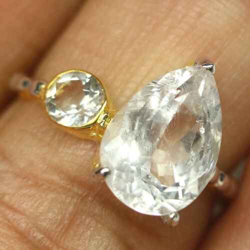 Anello In Morganite Rosa Chiaro E Topazio Bianco 925 Argento Sterling Taglia 7 - Foto 2 di 4