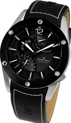 Jacques Lemans Liverpool GMT 1-1739A Gents Leather Strap Watch RRP £190