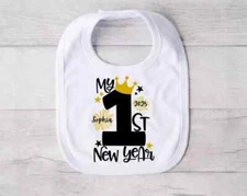 My First New Year Baby Girl Bib Personalized 1st New Year Bib Newborn Custom