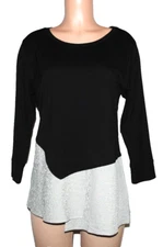 Attitudes by Renee Knit Top With Crushed Stripe Peplum, Black Medium A627431