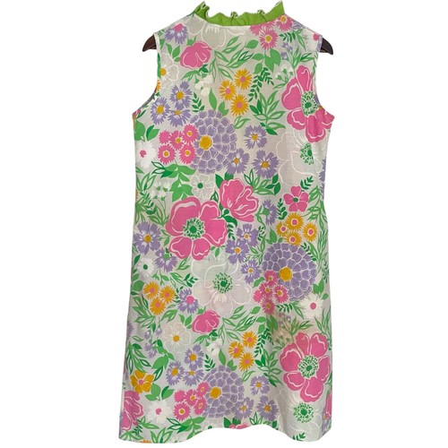 Vintage 60s Sears A Line Shift Dress Large L White Mod Floral Ruffle Trim - Picture 3 of 6