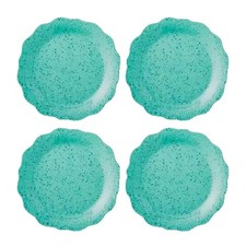 4 pc Pioneer Woman Melamine Dinner Plates 10.5” Juliette Teal Speckled Scalloped