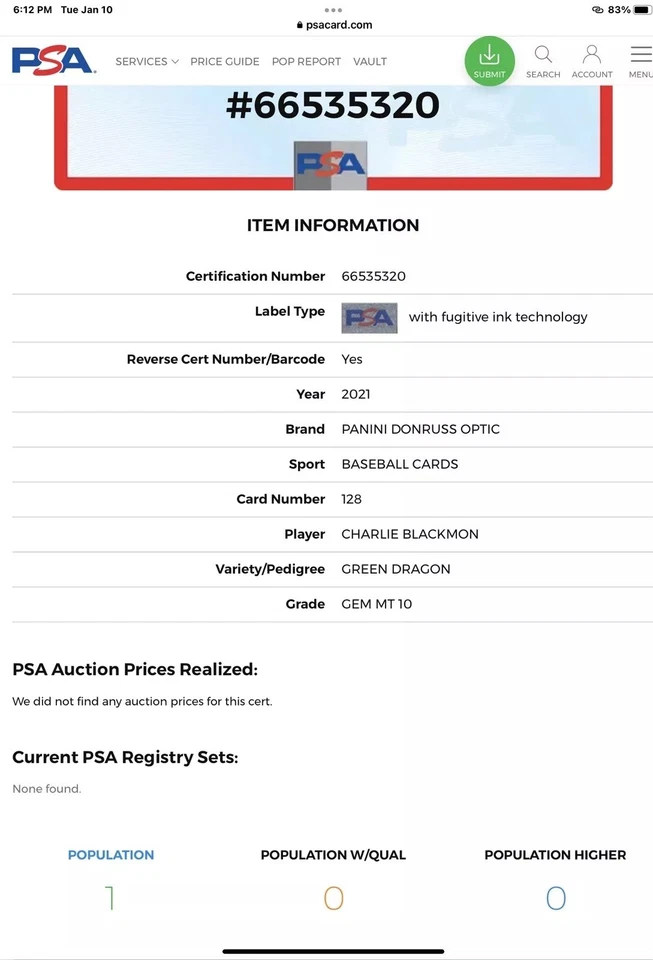 🔥2021 Donruss Optic #128 Green Dragon Prizm Serie 56/88 Charlie Blackmon PSA10 Foto 4 de 4