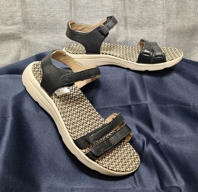 Easy Spirit 6M She Say Sandals Black Leather Adjustable Comfort Walking 6 Med