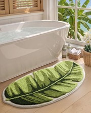 Cute Green Leaf Bathroom Rug 24x48 Inch Fluffy Plush Non Slip Bath Mat Shower