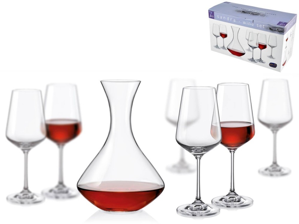 Set 7 Pieces Tasting Sandra Bohemia Stem Glasses And Decanter Clear