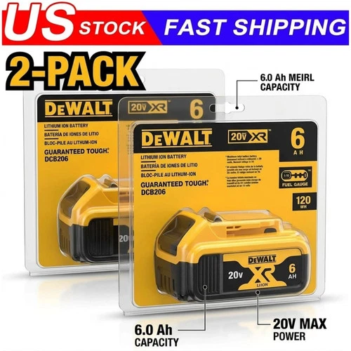 2X New Dewalt DCB206 20V Max XR 6.0Ah Lithium Ion Batteries Li-ion US-seller