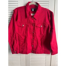 Boohoo BLIJE Women’s Red Denim Jacket Size 4 NWT Button Front Classic Jean Style