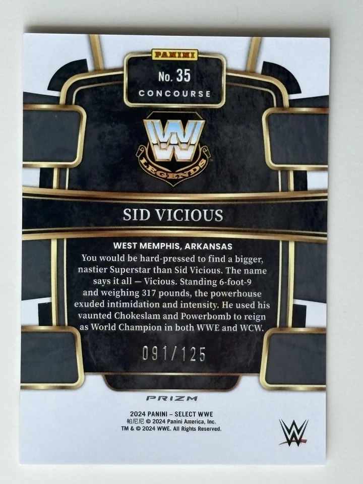 2024 Panini Select WWE Legends Sid Vicious /125 White Concourse #35 Sycho! - Image 2 of 3