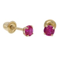 Baby Earrings Red Cz Solid 14k Gold Screw Protective Backs 3mm