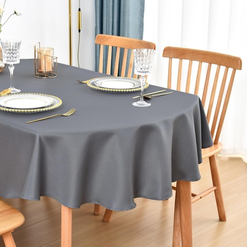 Oval Tablecloth 60x120 Inch Polyester Fabric Table Cloth Solid Grey Heavy Dut...