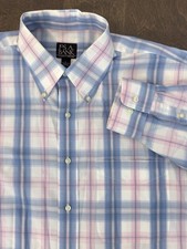 Jos A Bank Travelers Mens size L Button Up Multicolor Plaid Dress Shirt Long Slv