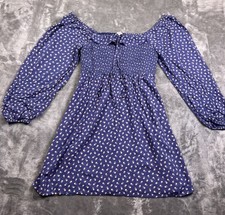 American Eagle Women’s Small Blue Floral Smocked Long Sleeve Mini Dress