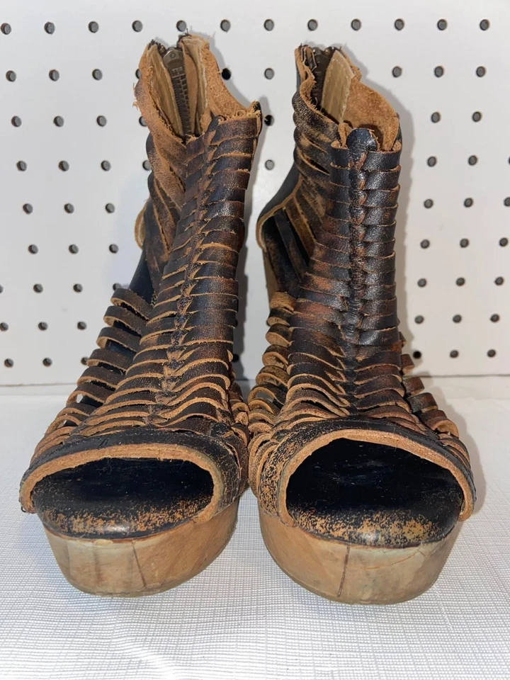 Sandalias Sbicca Colección Vintage Yani Huarache Cuero Madera Plataforma Talla 6 Foto 3 de 4