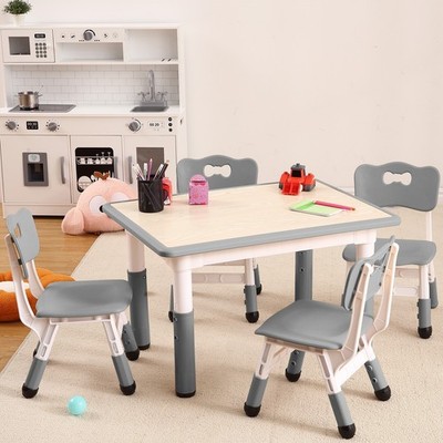 Kids Table and 4 Chairs Set, Height Adjustable Toddler Multi-Activity Art Table