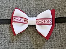 Bow Tie: Latvian Red, Red/White Design (Burgundy Red) on black elastic