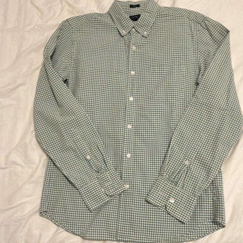 J.CREW Men’s Size M Slim Fit Cotton Green/White Check Button-Down LS Shirt