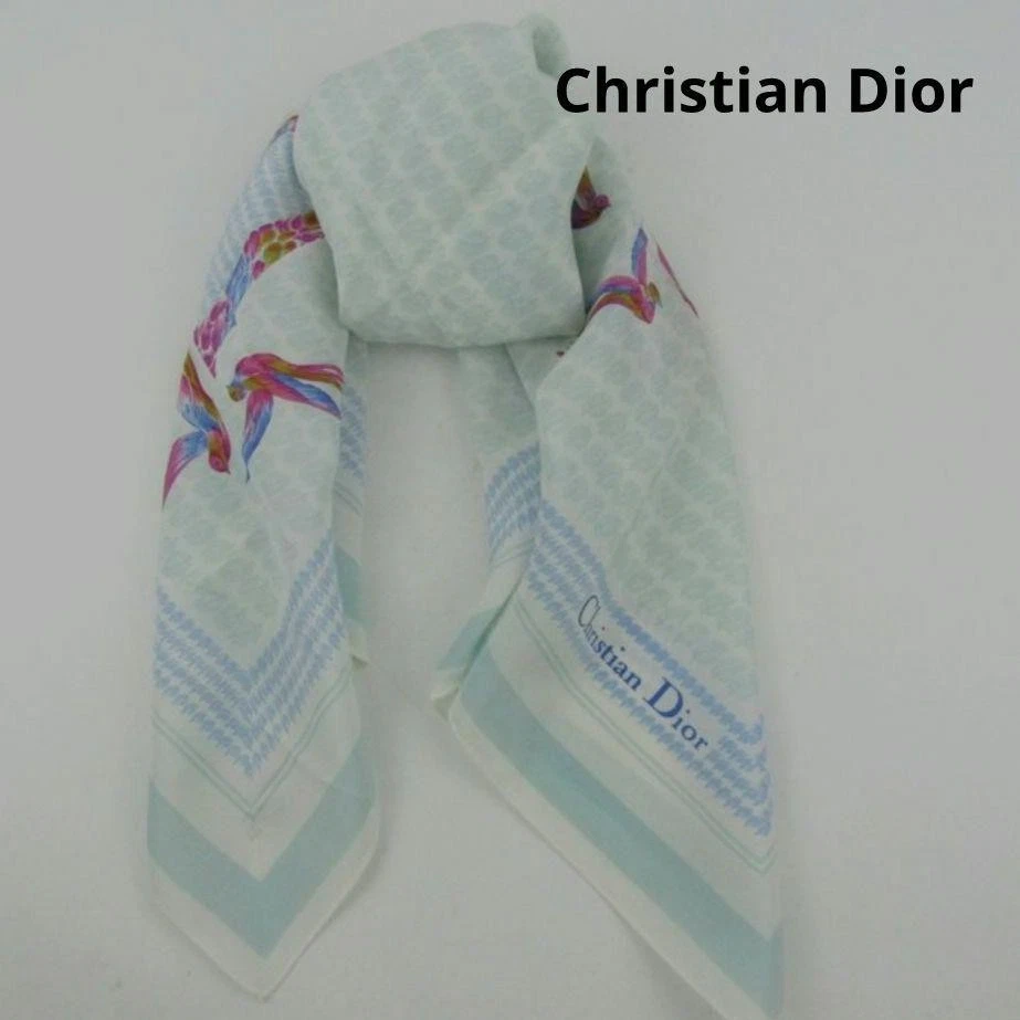 Christian Dior écharpe en soie bleu blanc rose 68 cm unisexe accessoire polyvalent