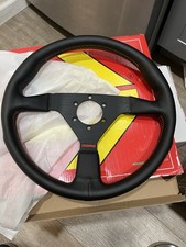 Momo Montecarlo 350mm Leather Steering Wheel Red Stitching Made In Italy