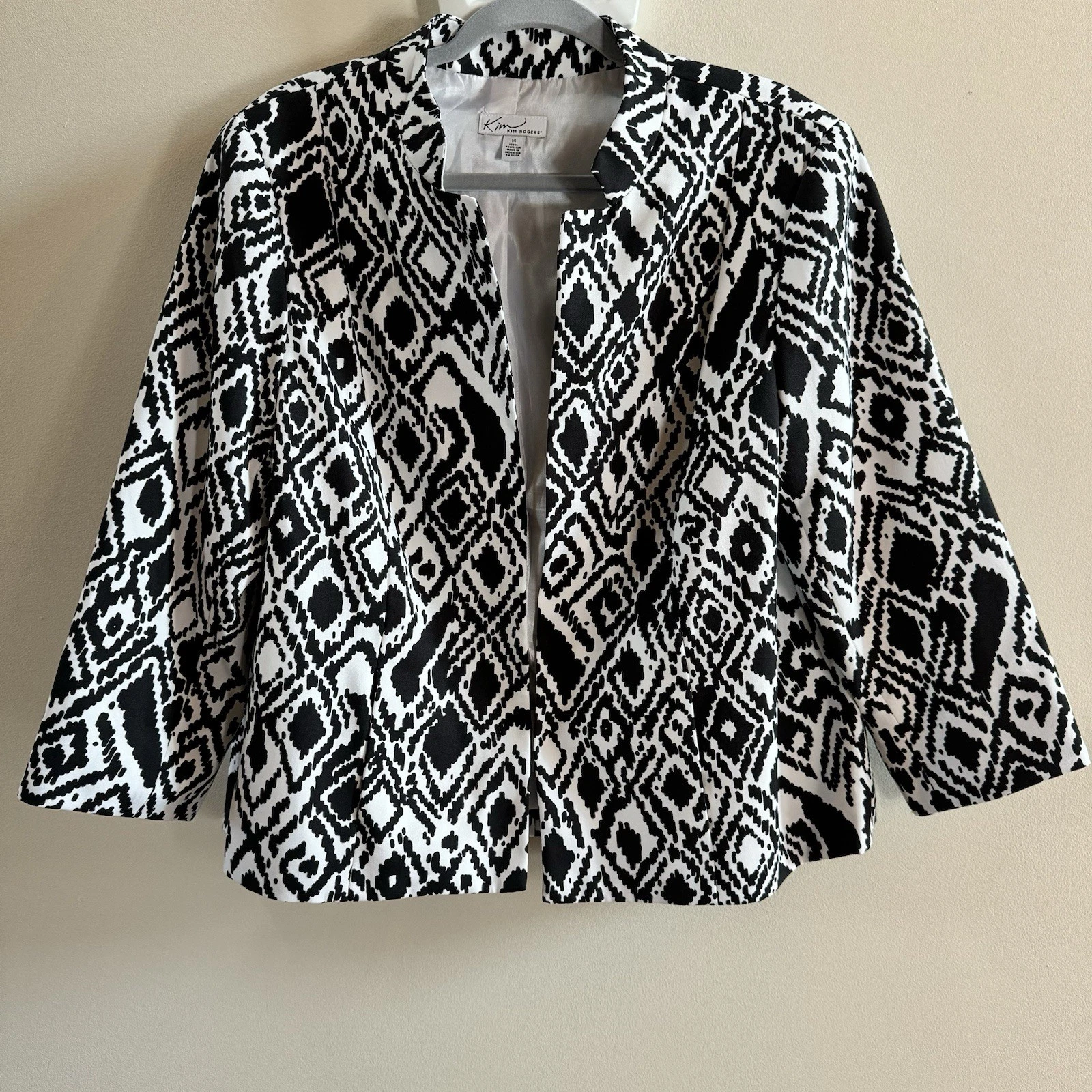 VETEMENTS Giacca blazer donna Kim Rogers nero bianco foderato astratto taglia 14 carriera ufficio