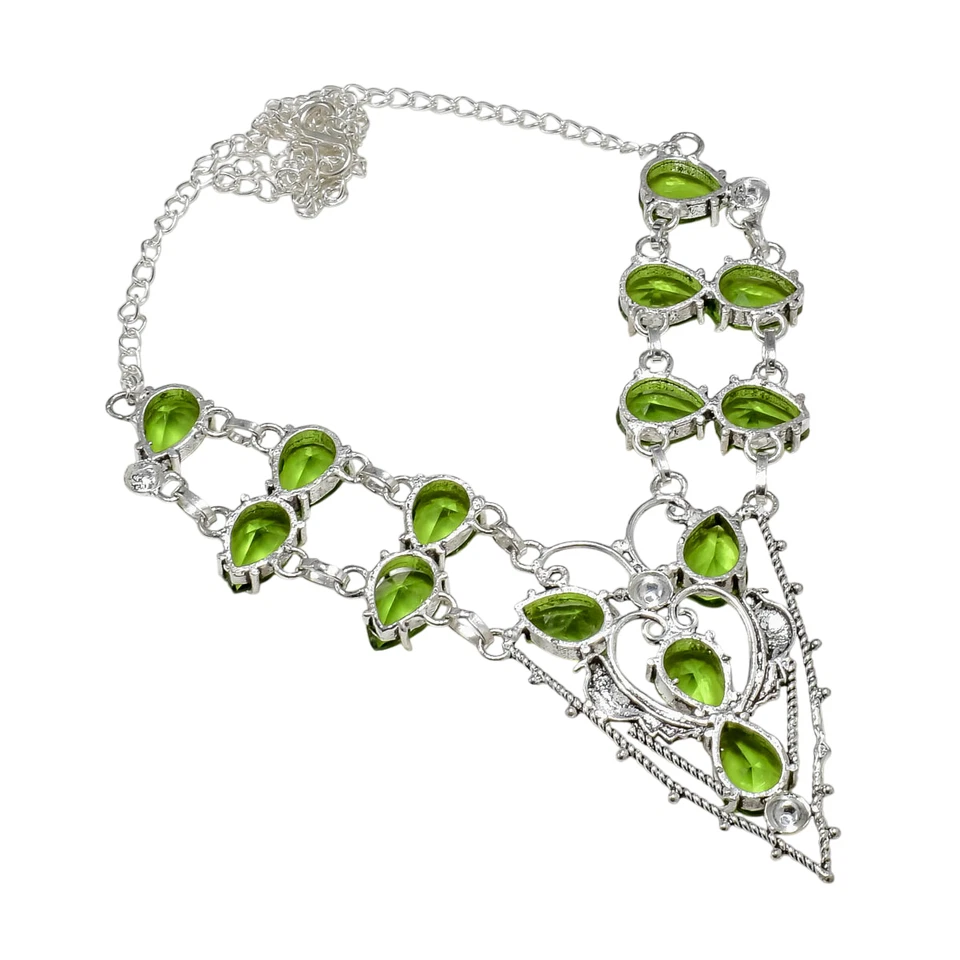 Green Peridot Gemstone Handmade 925 Sterling Silver Jewelry Necklace Size-17-18" - Image 4 of 4