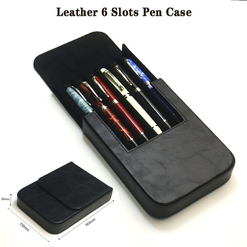 Leather 6 Slots Hard Fountain Pen Case Stationery Storage Box Organizer Gift US