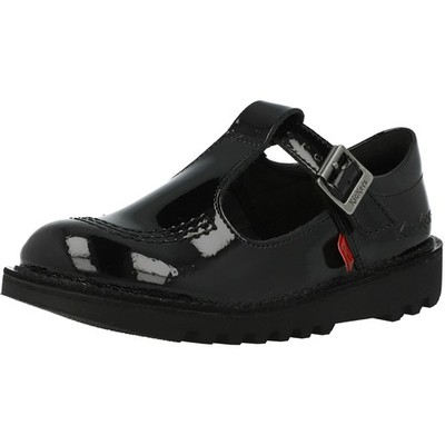 Kickers Kick T-Bar Black Patent Leather Shoes Kids' Classic Style Durable Fit
