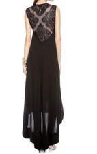 BCBG Maxazria DENISA Size S Lace Yoke  Upper Back Hi-Low Black Dress NWT 368