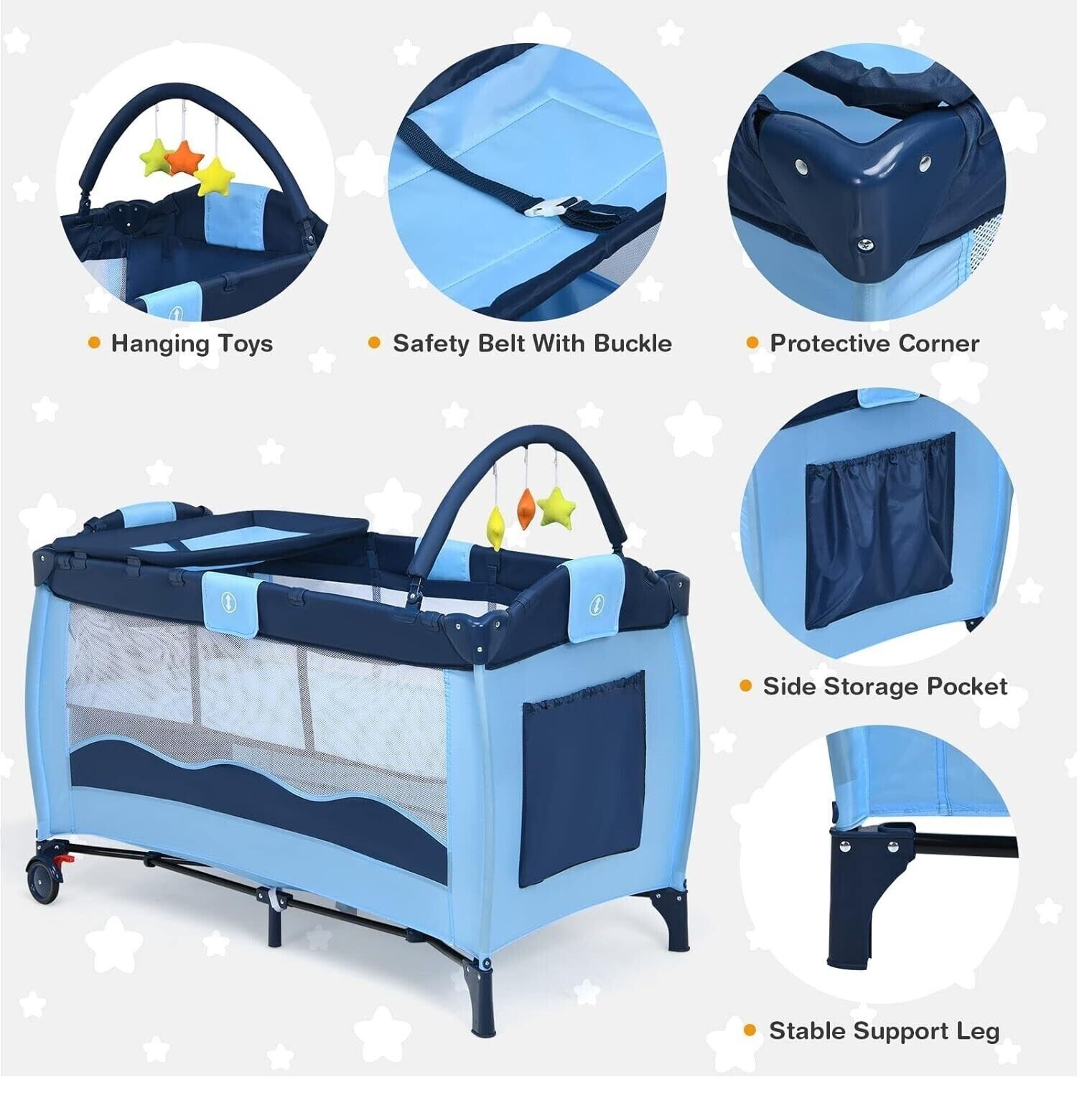 Blue Playpen Playard Pack Travel Infant Bed Foldable Free