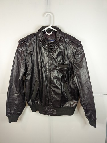 Wilson Leather Jacket Mens 42 (L) Bomber Moto Dark Brown Collar Strap - Picture 1 of 10