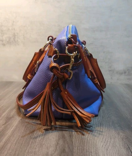 Dooney & Bourke Florentine Bristol Domed Lilac w/ Camel Pebbled Leather Handbag - Picture 4 of 10