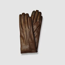 $215 Bergdorf Goodman Women's Brown Tech Leather Cashmere Lined Gloves Size 8