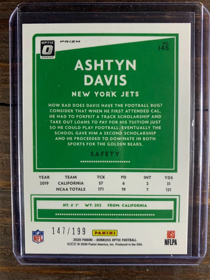 Panini Donruss Optic Football Rookie Card Bronze Prizm /199 Ashtyn Davis Jets RC - Image 2 of 2