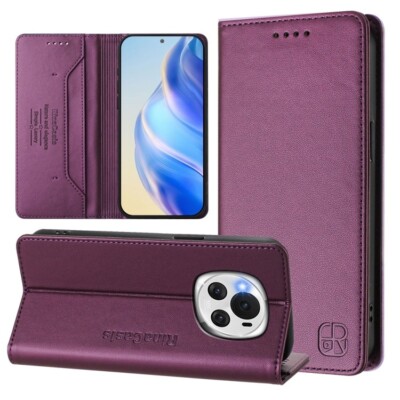 For Honor Magic 6 Global Dual-Folded Magnetic Suction RFID Leather Phone Case