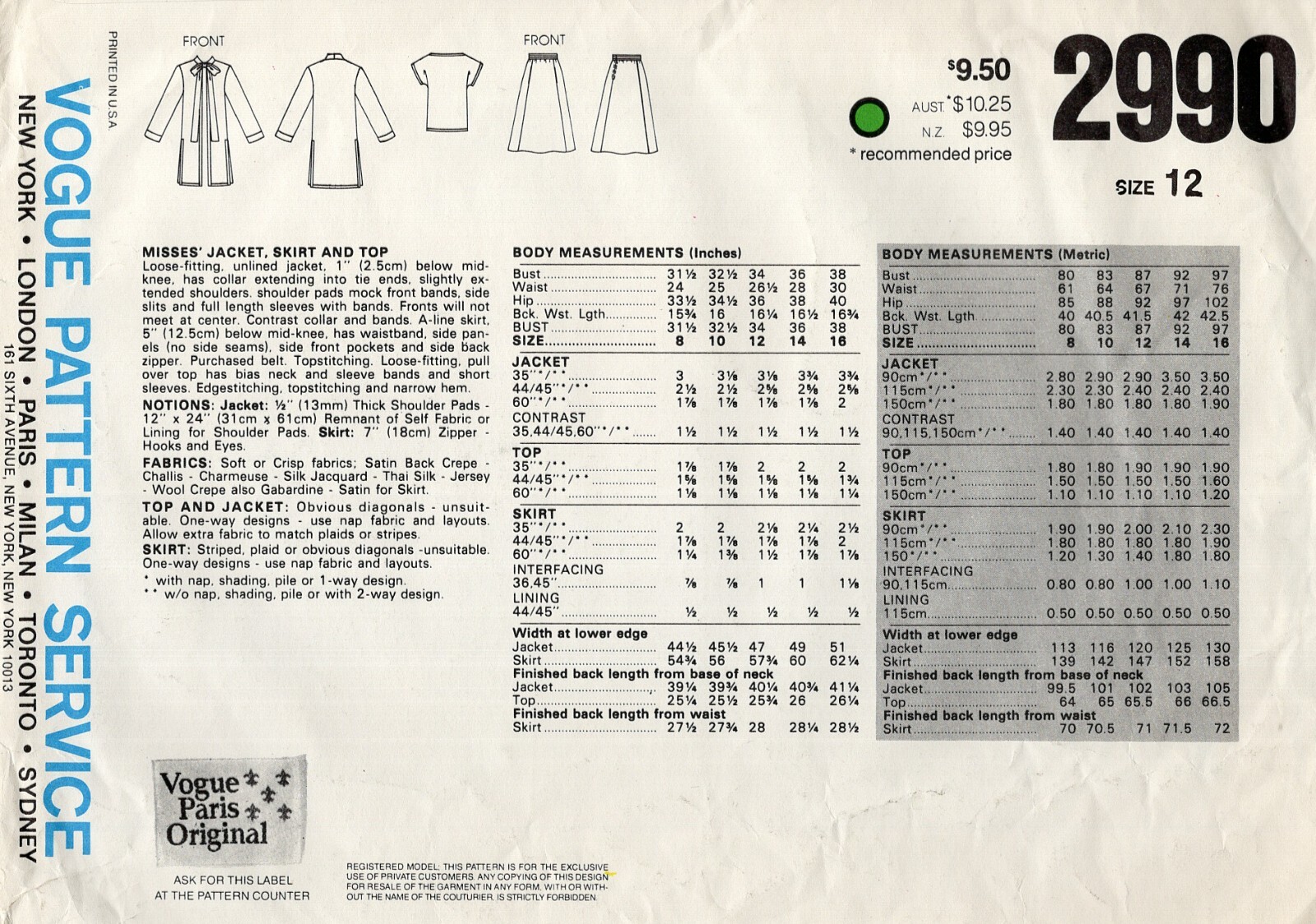 Giacca Vogue 2990 YVES SAINT LAURENT con collare estensione cravatte top e gonna 12