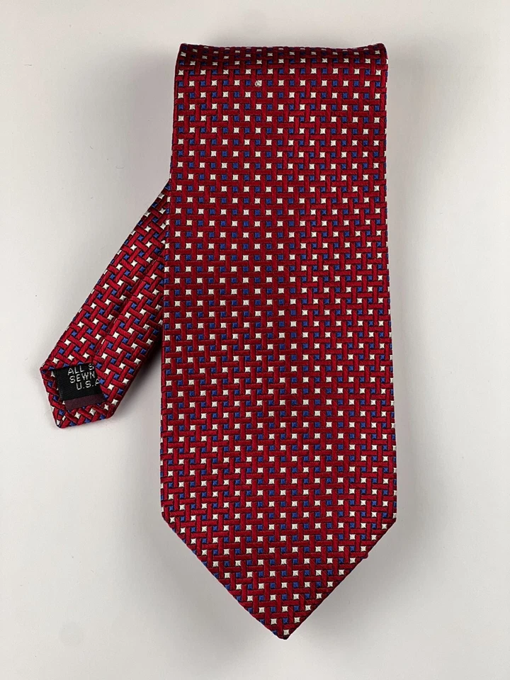 JOSEPH & LYMAN HECHO PARA BLOOMINGDALES CORBATA 100% SEDA A CUADROS ROJA/AZUL Foto 2 de 3