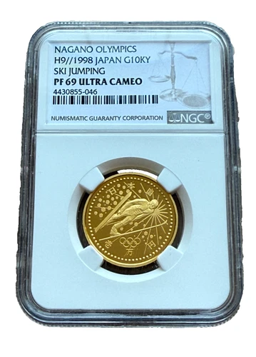 Japan 1998 Gold 1/2 oz 10000 Yen NGC PF69UC Nagano Olympics - Ski Jumping